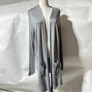 LOFT Gray Open Front Longline Cardigan with Pockets Lightweight Knit Women’s XL
